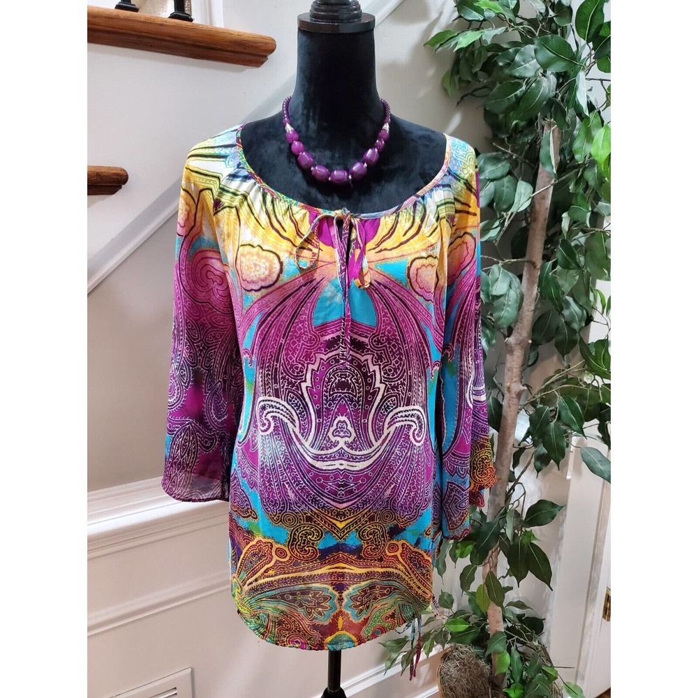 Nicole Women's Multicolor Polyester Round Neck‎ Long Sleeve Casual Blouse Size L